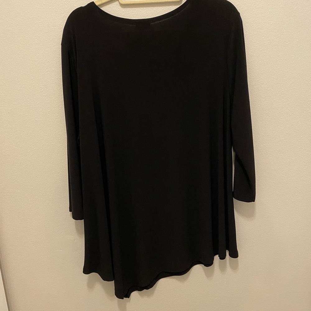 Caribe Black XL Ladies Blouse 3 Quarters Sleeve Rounded Neck - Picture 2 of 8